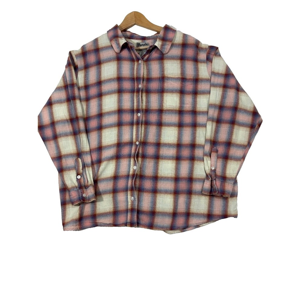 Wrangler Flannel Button Up Shirt Pink Plaid Cotton Western Cowgirl Country 3XL